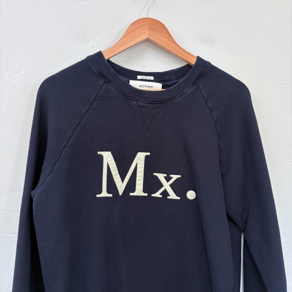 Mother The Champ MX Sweatshirt Women Medium Navy Blue Pullover Long Sleeve Flaw - Picture 2 of 16